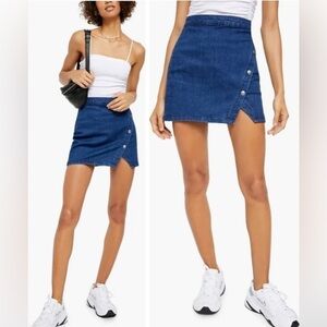 We The Free Notched Denim Wrap Denim Skirt